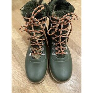 Bernardo Wiley Military Green/Camo Faux Shearling-Trim Gorpcor Rain Boots Size 7